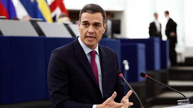 Imagen del presidente espa&ntilde;ol, Pedro S&aacute;nchez, durante una intervenci&oacute;n en la Euroc&aacute;mara.