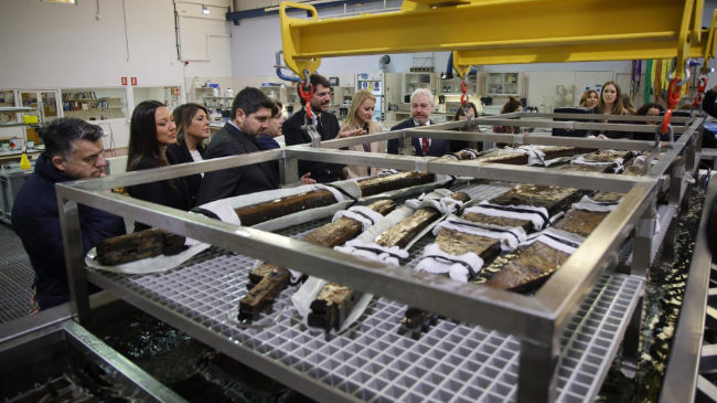 El ministro de Cultura, Ernest Urtasun, visita las labores de conservaci&oacute;n del 'Mazarr&oacute;n II'