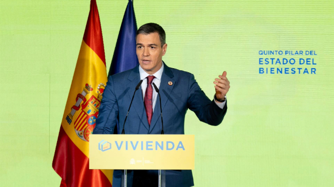 El presidente del Gobierno, Pedro S&aacute;nchez, interviene durante el foro 'Vivienda, quinto pilar del Estado del Bienestar', este lunes. - Eduardo Parra - Europa Press