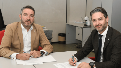 El decano del COITIRM, Miguel Ángel Sola, y el presidente de CROEM, Miguel López Abad
