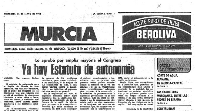 Portada hist&oacute;rica del peri&oacute;dico La Verdad del 26 de mayo de 1982, fecha en que el Estatuto fue aprobado por el Congreso