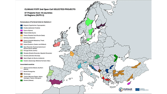 Mapa de las regiones y países seleccionados para financiar alguna de sus propuestas en la II convocatoria del proyecto CLIMAAX. - GOBIERNO REGIONAL Mapa de las regiones y países seleccionados para financiar alguna de sus propuestas en la II convocatoria del proyecto CLIMAAX. - GOBIERNO REGIONAL