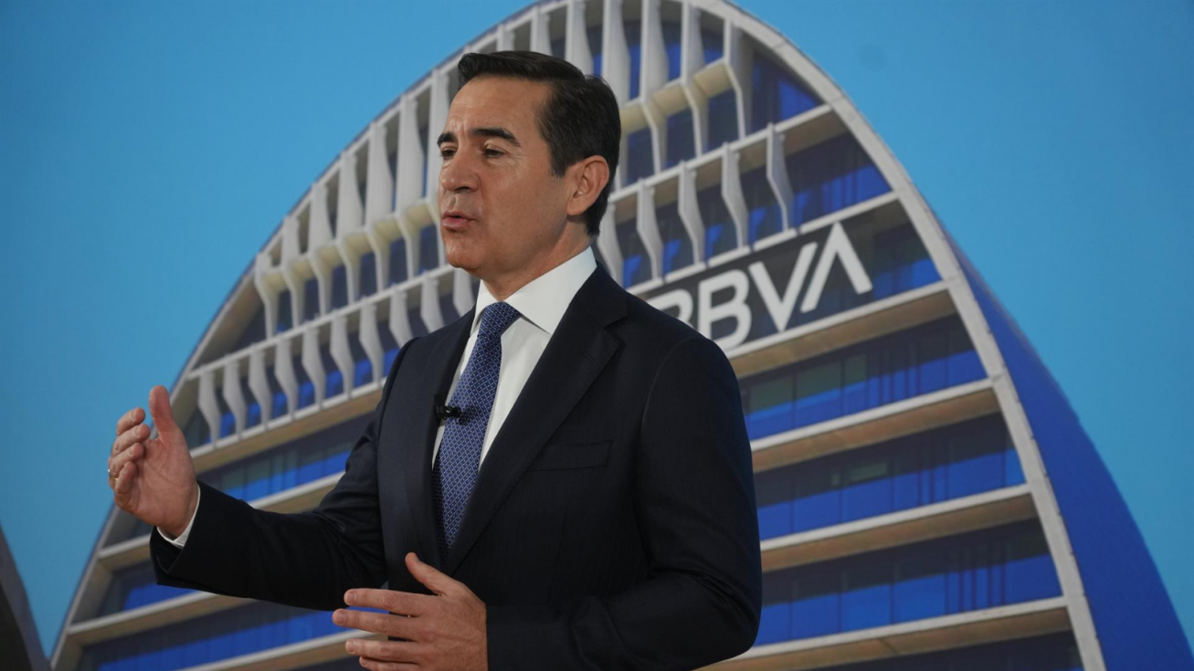 El presidente del BBVA, Carlos Torres Vila, en Bilbao, con motivo de la Junta de Accionistas del banco.