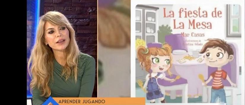 Imagen de Mar Casas junto con la portada de su nuevo libro 'La Fiesta de La Mesa'