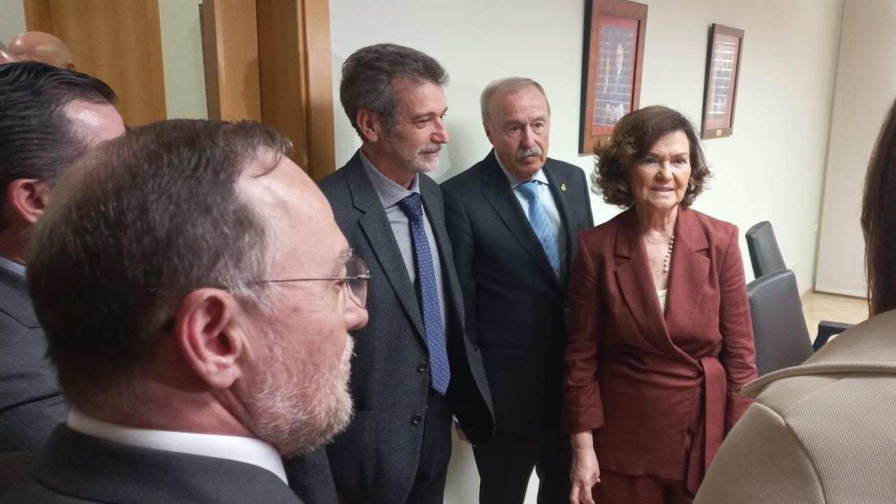La presidenta del Consejo de Estado, Carmen Calvo, saluda a los consejeros del Consejo Jur&iacute;dico de la Regi&oacute;n de Murcia en compa&ntilde;&iacute;a de su presidente, Antonio G&oacute;mez Fayr&eacute;n.