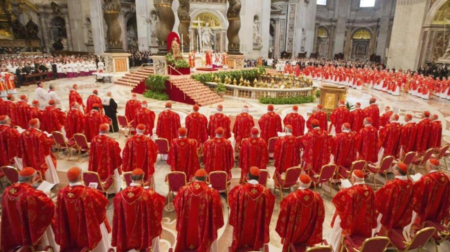Los cardenales asisten a la misa votiva "Pro eligendo Pontifice" previa al comienzo del cónclave (EFE). Los cardenales asisten a la misa votiva "Pro eligendo Pontifice" previa al comienzo del cónclave (EFE).