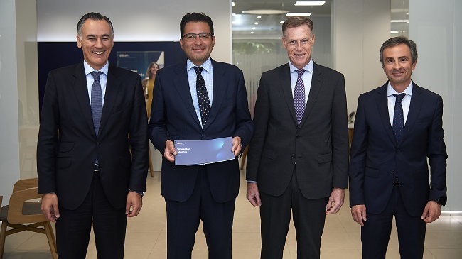 David Conde, Director Territorial Este de BBVA; Miguel Cardoso, Economista Jefe para Espa&ntilde;a de BBVA Research; Carlos Rodriguez Director Regional Este de BBVA Research y J Pablo Lopez Teruel, Director de Zona de Murcia BBVA
