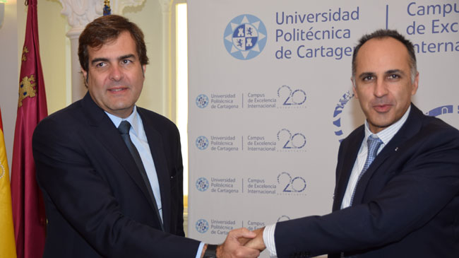El presidente de Coec, Pedro Pablo Hern&aacute;ndez, y del rector de la UPCT, Alejandro D&iacute;az