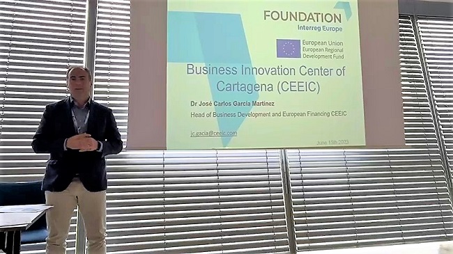 Jos&eacute; Carlos Garc&iacute;a, representante del Ceeic, durante su intervenci&oacute;n en el encuentro final del proyecto europeo &lsquo;Interreg Europe Foundation&rsquo;