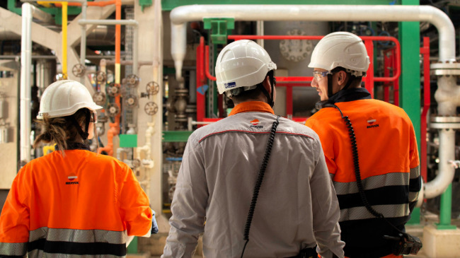 Estudiantes realizando sus prácticas en el complejo industrial de Repsol en Cartagena Estudiantes realizando sus prácticas en el complejo industrial de Repsol en Cartagena