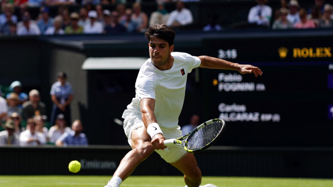 Carlos Alcaraz durante su debut en Wimbledon. Carlos Alcaraz durante su debut en Wimbledon.