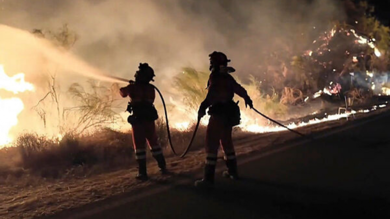 Bomberos en el incendio de Los Gallardos.