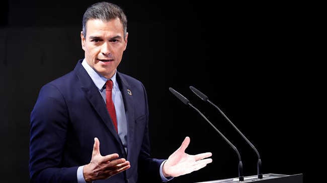 El presidente del Gobierno, Pedro S&aacute;nchez, durante la conferencia. EFE/ Mariscal