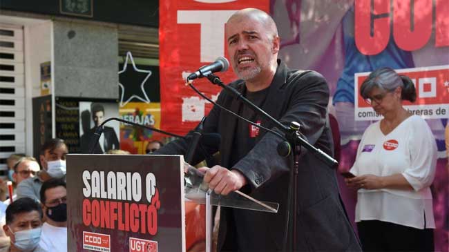 Unai Sordo, secretario general de CCOO, durante una intervenci&oacute;n defendiendo el 'Salario o conflicto"