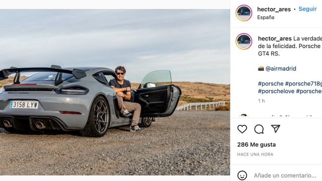Post publicado en Instagram por el periodista Héctor Ares sobre Porsche