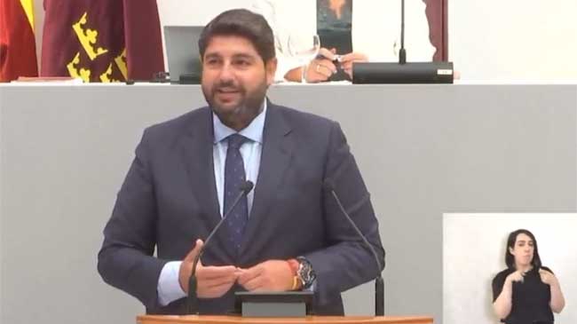 L&oacute;pez Miras, en un momento de su intervenci&oacute;n en la Asamblea Regional. Imagen: Parlamento auton&oacute;mico