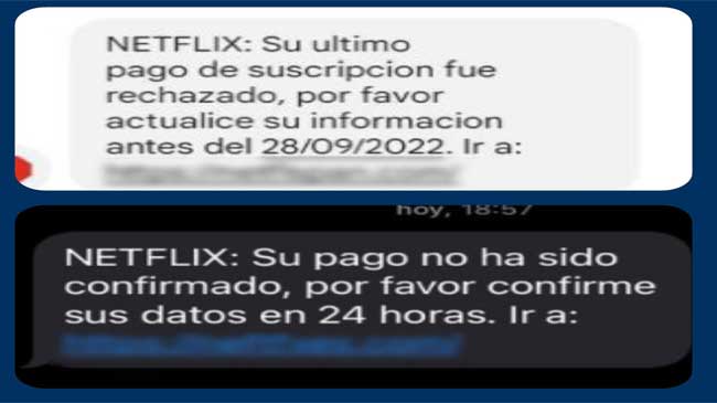 SMS fraudulento supuestamente enviado por Netflix