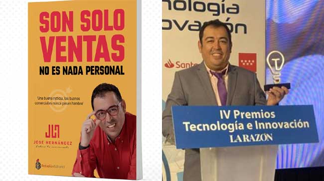 Portada del libro. A la derecha, Jos&eacute; Hern&aacute;ndez en la recepci&oacute;n de un premio concedido por el peri&oacute;dico La Raz&oacute;n