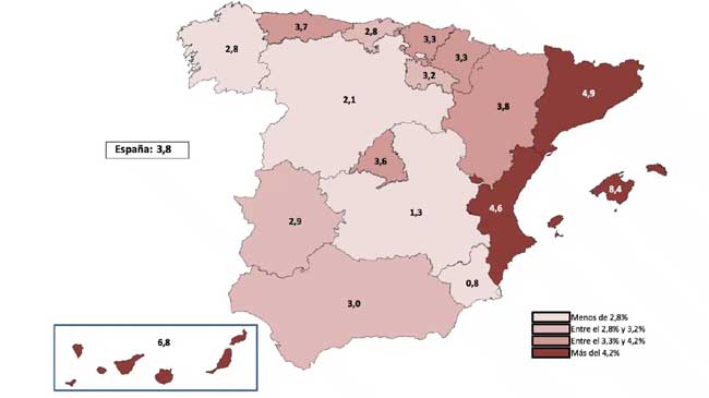 Crecimiento interanual del PIB por comunidades aut&oacute;nomas. Tercer trimestre 2022