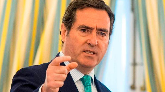 El presidente de la CEOE, Antonio Garamendi, durante una intervenci&oacute;n p&uacute;blica.